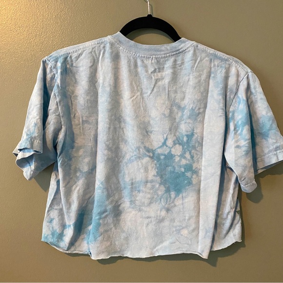 Taylor Swift Inspired Raw Hemmed, Cropped Tie Dye Blue Graphic T-Shirt with Cats - Picture 5 of 7